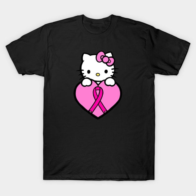 Cartoon cat awareness ribbon (pink) T-Shirt by CaitlynConnor